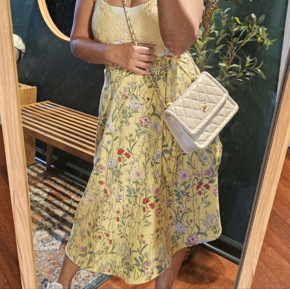 LOFT Floral Yellow Wrap Skirt - Picture 1 of 3